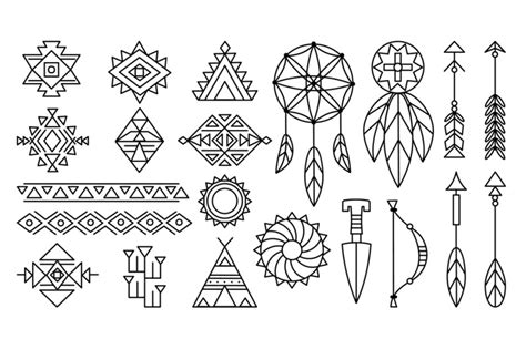 Native american elements, navajo indian graphic tribal symbols. Dreamc ...