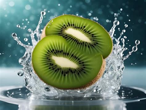 Premium Photo Kiwi Fruit With Water Splash On Blue Background Close Up