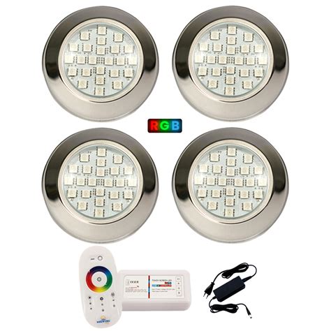 Kit Led Piscina Controle Touch 4 Leds Inox Rgb Fonte Brustec