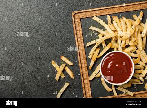 French Fries With Tomato Sauce Stock Photo Alamy