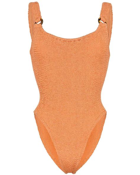 Hunza G Synthetic Posey Crinkle Stretch Swimsuit In Brown Lyst