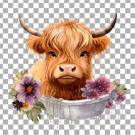 Premium Psd Cute Highland Cow Watercolor Clipart Isolated