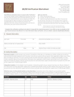 Fillable Online Bw Verification Worksheet Baldwin Wallace