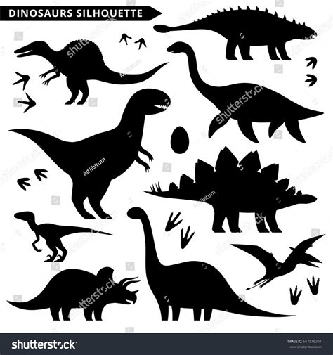 Dinosaurs Silhouette Set Types Dinosaurs Isolated Stock Vector Royalty