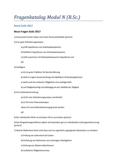 Klausur Winter Fragen Und Antworten Fragenkatalog Modul N