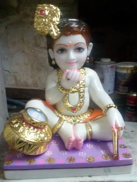 White Painted Laddu Gopal Marble Murti Statue For Temple Size 1 Feet