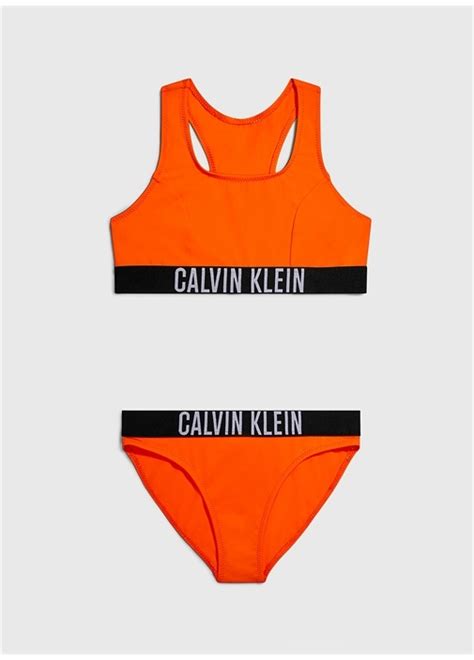 Calvin Klein Turuncu K Z Ocuk Bisiklet Yaka Kolsuz Bask L Bikini