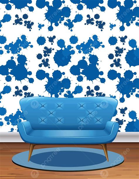 Wallpaper Biru Heboh Melengkapi Sofa Biru Di Kamar Vektor Akomodasi