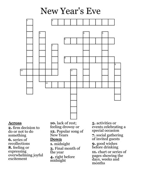 New Years Eve Crossword Wordmint