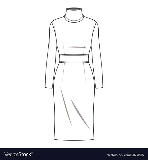 Dress Fashion Flat Sketch Template3 Royalty Free Vector