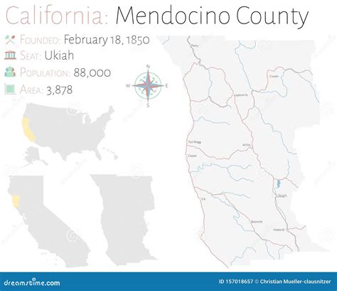 Map Of Mendocino County In California Stock Vector Illustration Of