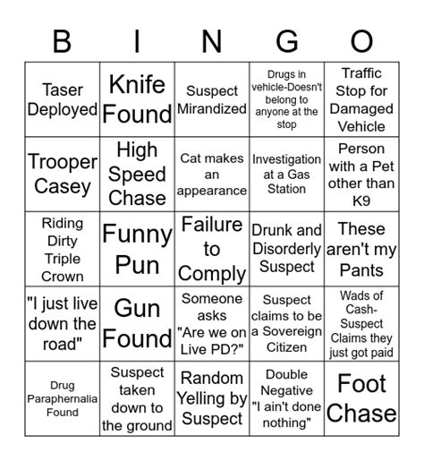 Live Pd Bingo Card