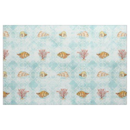 Coastal Decor Seashell Pattern Fabric | Zazzle