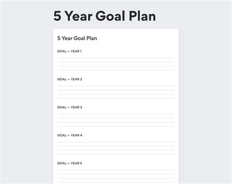 5 Year Goal Plan Goal Setting Worksheet Printable Goal Etsy