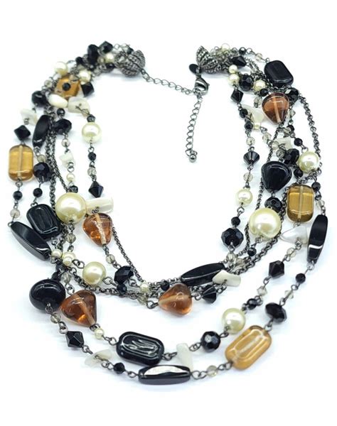 Lia Sophia Vixen Glass MOP Faux Pearl Bead Multistrand Necklace EBay