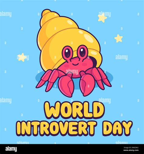 World Introvert Day cute cartoon hermit crab drawing. Vector ...