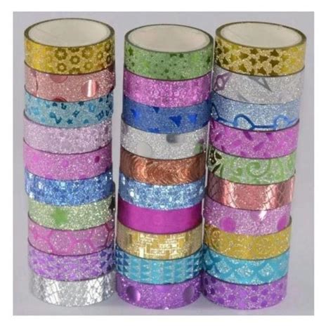 Kit C 20 Rolos Fita Adesiva Decorada Brilhante Glitter Tape Estampas