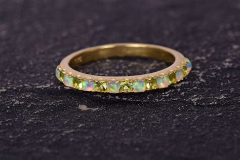 Opal And Peridot Ring Opal Eternity Wedding Band Sterling Silver