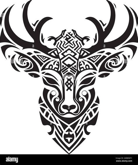 Vector Ornamental Decorative Ancient Deer Head Illustration Abstract Historical Mythology Rain