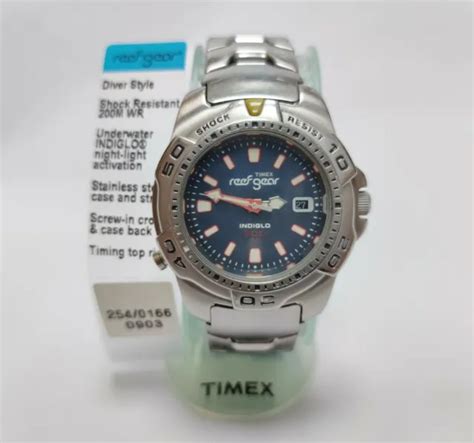 Rare Vintage Men S Timex Reef Gear Divers 200m Indiglo Navy Blue Face Dive Watch £99 99