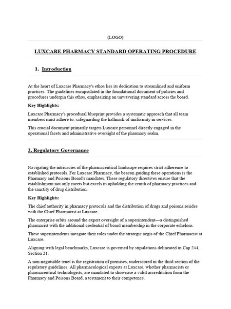 Luxcare Pharmacy - Standard Operating Procedures | PDF 