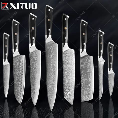 XITUO couteau de Chef damas 1 8 pièces professionnel japonais Sankotu