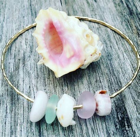 Kt Gf Seaglass Puka Shell Mix Bangle Etsy Puka Shell Bangles