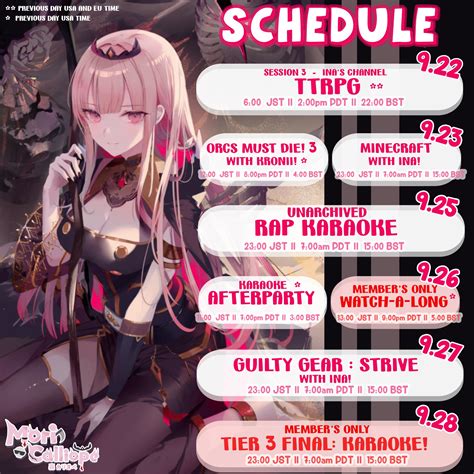 Mori Calliope💀holoen On Twitter Rt Moricalliope Stream Schedule ♡♡♡♡ 922 ~ 928