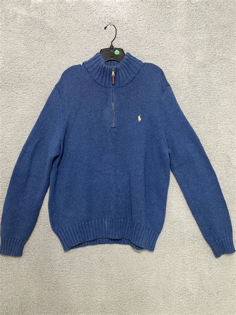 Polo Ralph Lauren French Rib Half Zip Pullover Sweater Blue Sz Mens Lg