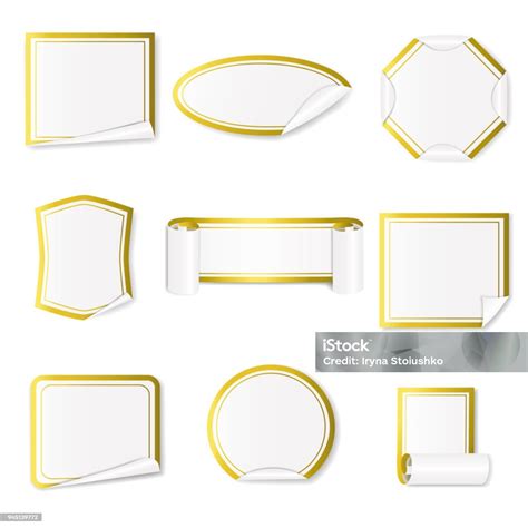 Set Of Paper Stickers White With Gold Bordervector Stock Illustration ...