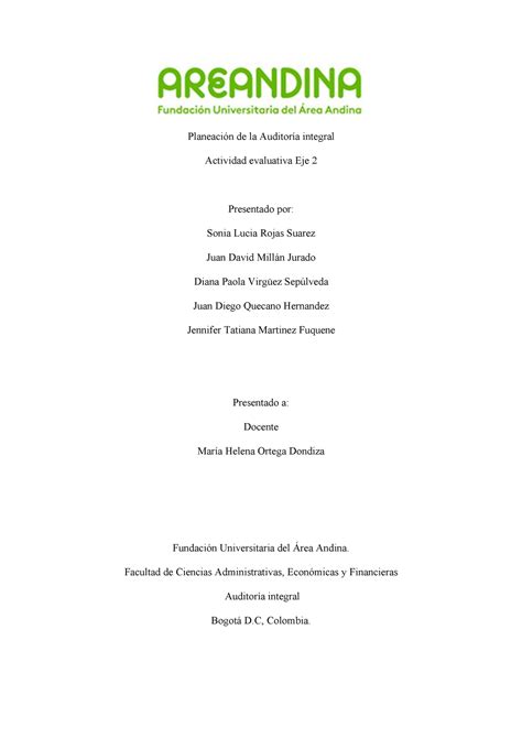 Auditoria integral eje 2 area andina Planeación de la Auditoría