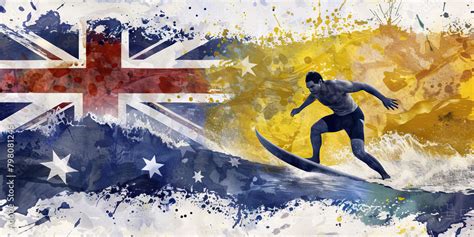 Australian Flag with an Aboriginal Artist and a Surfer - Picture the ...