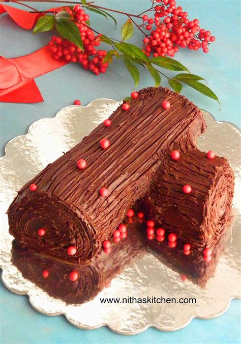 Yule Log Cake Bûche De Noël French Traditional Christmas Special Cake Recipe Nitha Kitchen