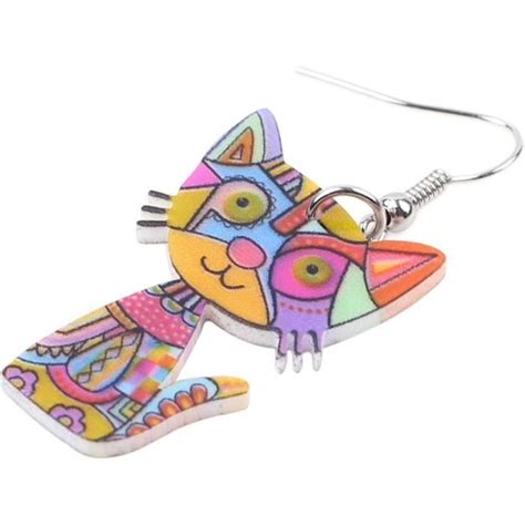 Boucles D Oreilles Pendantes En Acrylique Pour Chat Assis Bijoux De