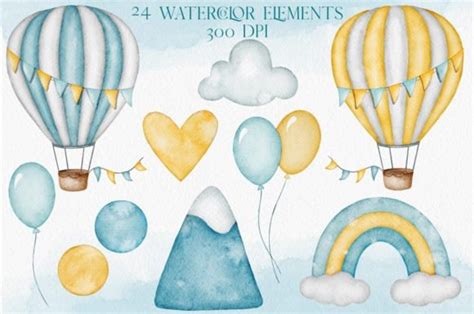 Watercolor Hot Air Balloon Clipart Baby Boy Hot Air Balloon Wreath Watercolor Baby Shower