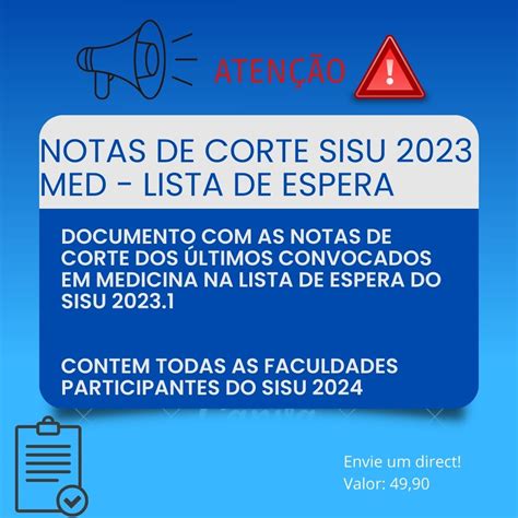 NOTA DE CORTE LISTA DE ESPERA SISU 2023 MED TODAS FACULDADES DO SISU