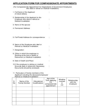 Fillable Online Application Form For Compassionate Appointments