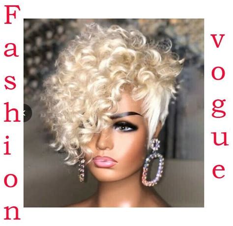 Short Pixie Cut Curly Wave Wigs Blonde Synthetic Wig With Bangs Hair