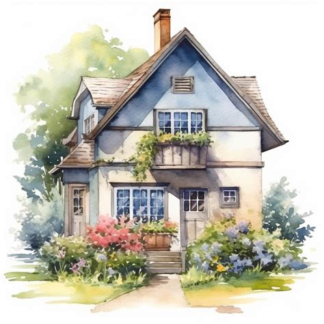 Premium Ai Image A Painting Of A House With A Flower Garden And A