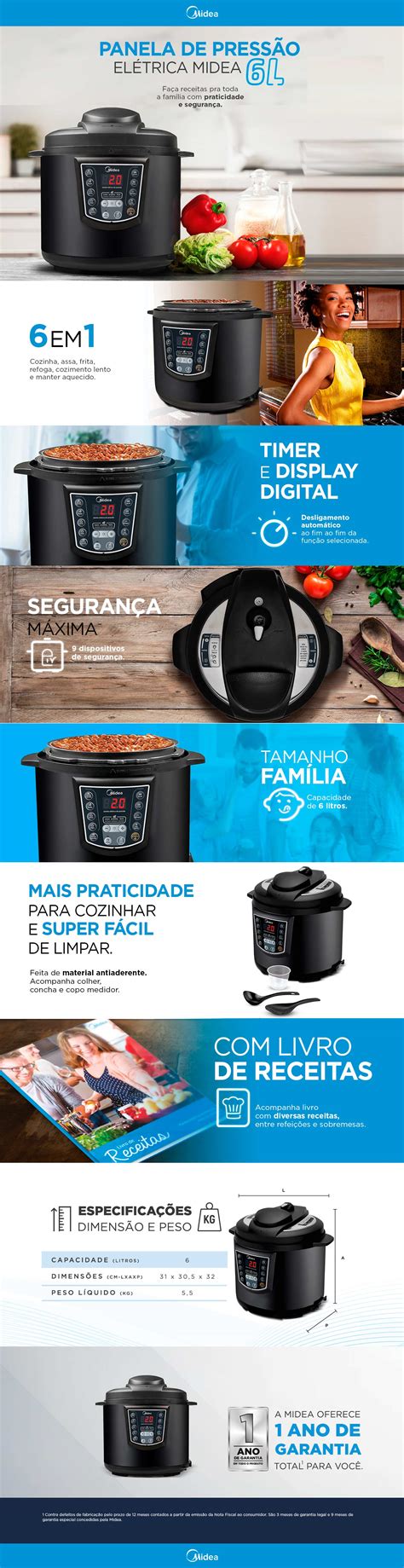 Panela De Press O El Trica L Digital Preta Midea