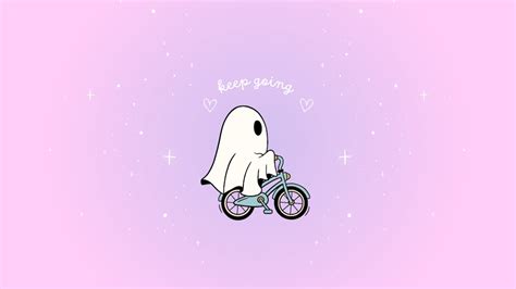 Cute Ghost Motivational Computer Background Halloween Fall Desktop Wallpaper Girlie Pink ...