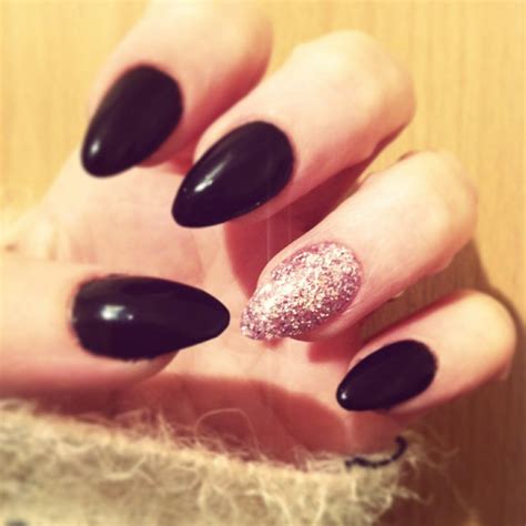 Black Gel Nail Enhancements With Pink Glitter Nails Black Gel Nails