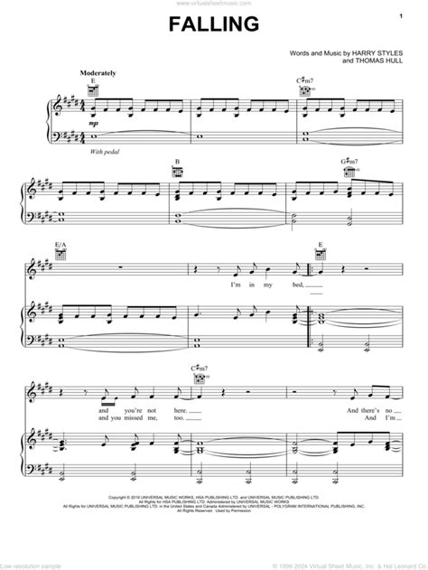 Harry Styles Falling Sheet Music For Voice Piano Or Guitar