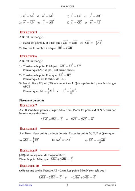 Solution Vecteurs Et Reperage Dans Le Plan Exercices Non Corriges
