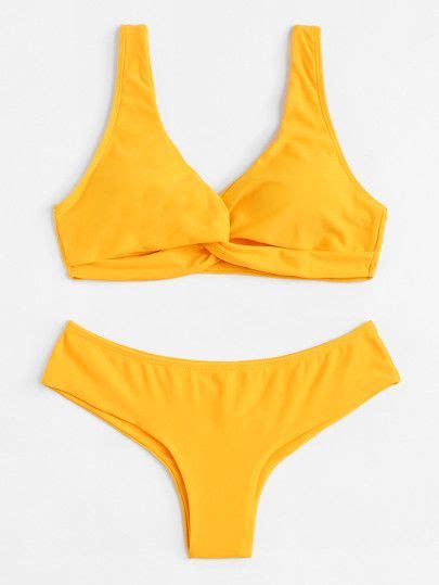 Twist Plain Bikini Set Bikinis Cute Bathing Suits Swimsuits