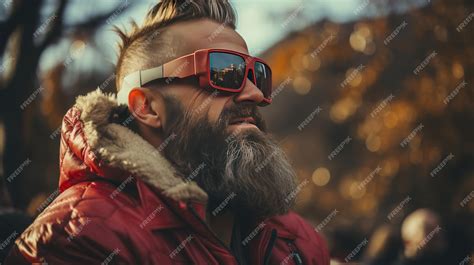 Premium Photo Man With Long Beard Wearing Sunglasses