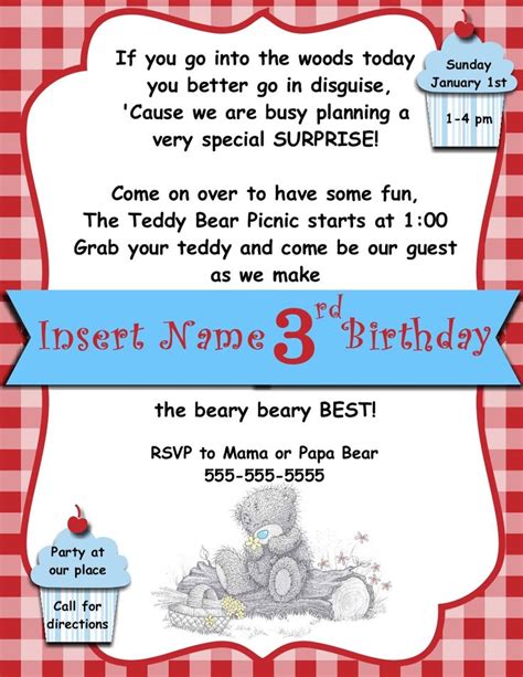 Digital Teddy Bear Picnic Invitation Template Holiday Party Invitation