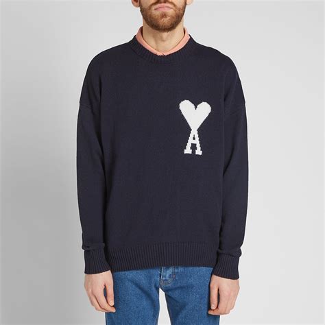 AMI Large Heart Logo Crew Knit Navy END