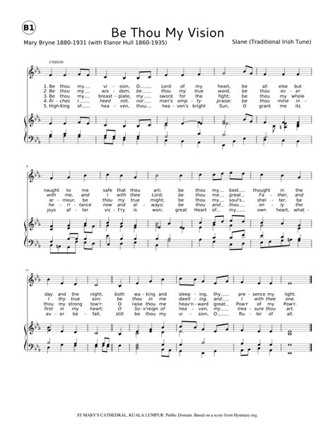 Be Thou My Vision Slane Unison Sheet Music For Voice Organ