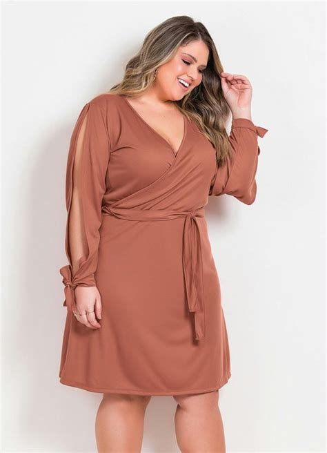 Vestido Caramelo Transpassado Plus Size Marguerite